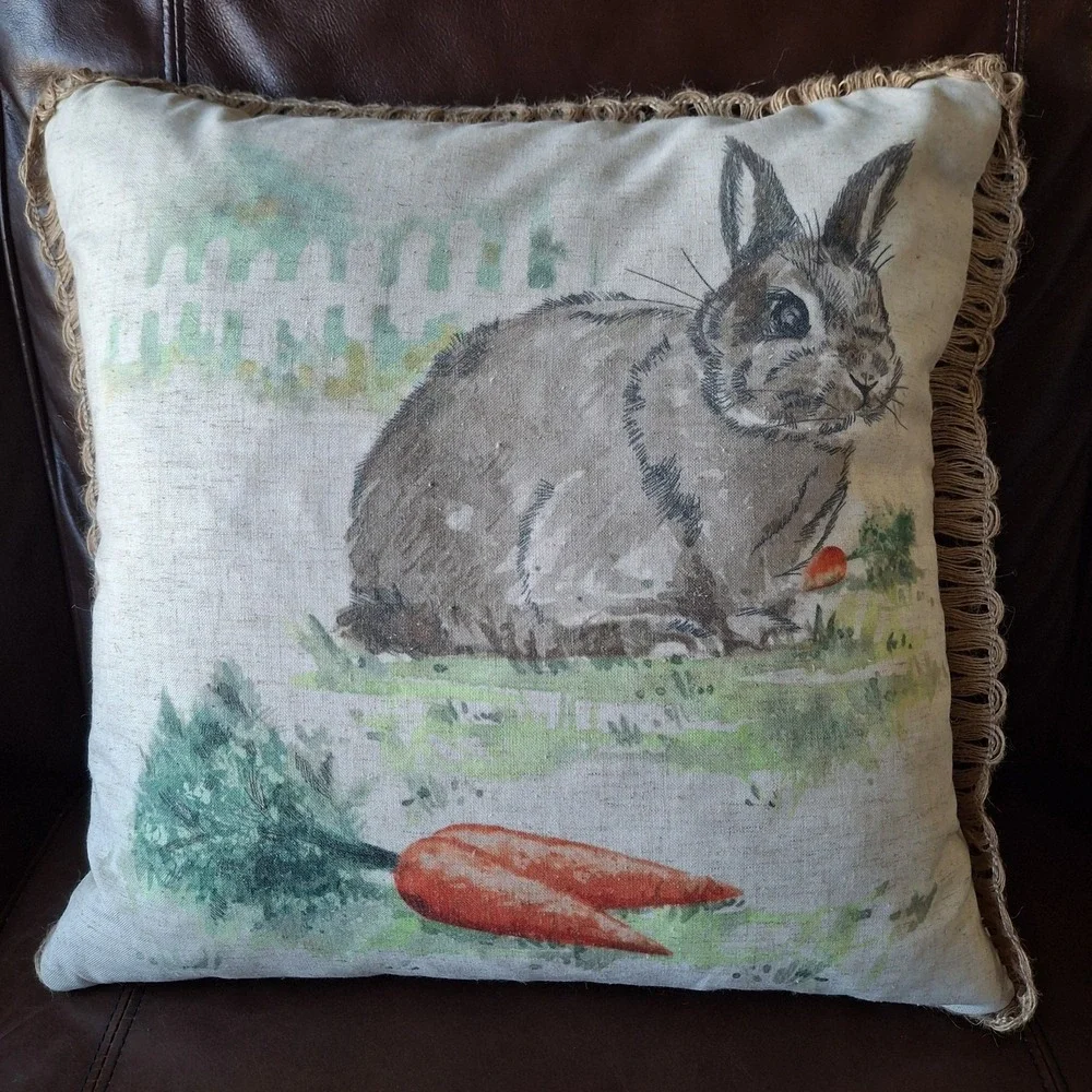 425 SOUTH LOS ANGELES Decor Pillow Easter Bunny Rabbit Carrots Zipper 17" Square